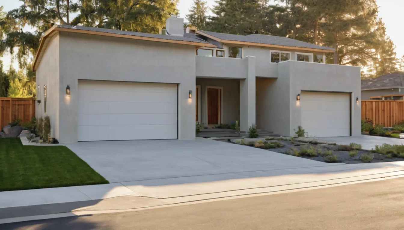 New concrete driveway leading to a stucco ranch home in Loomis