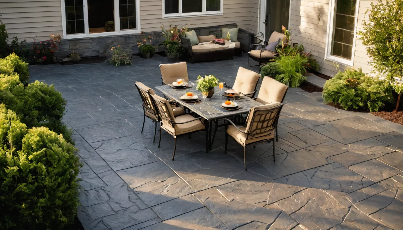 A stamped concrete patio behind a home in the Loomis area